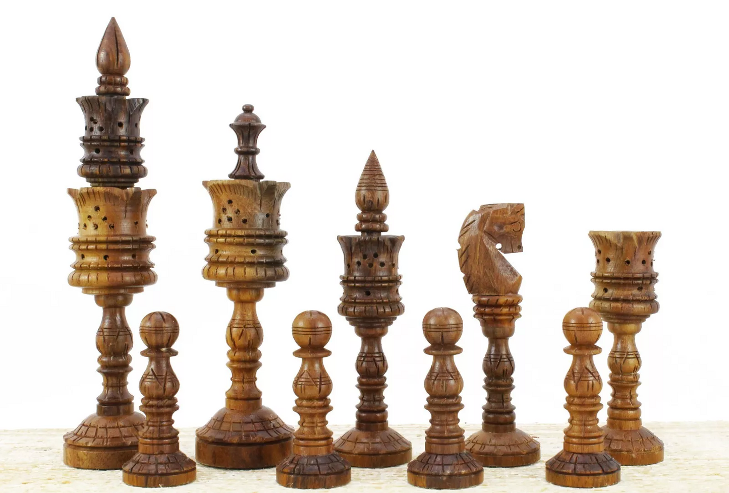 Flower Antique Design Hand Made Wooden Luxury Chess – Pieces Only (8-Inch King)